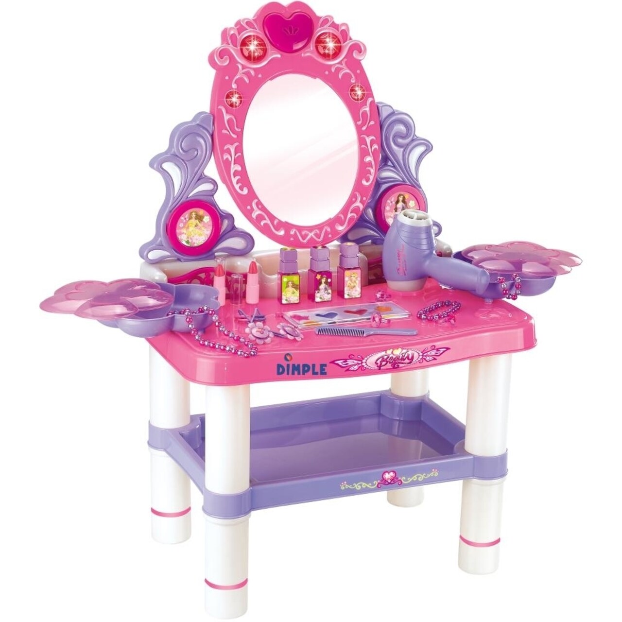 Dimple Princess Themed Vanity Girls Set with 16 Fashion & Makeup Accessories Flashing Lights by